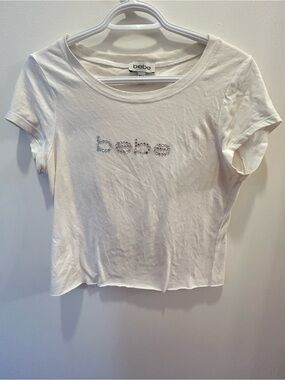 bebe White Tee with Crystal Logo